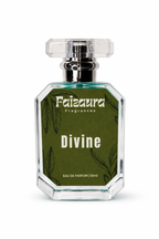 Faizaura Divine perfume bottle from Faizaura Fragrance, 50ml, elegant glass design with a sleek cap.